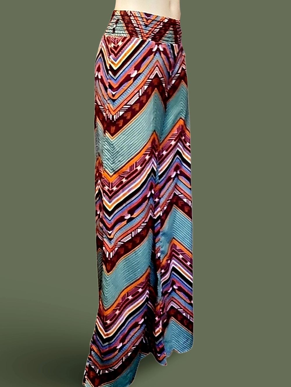 Karlie Multicolor Geometric Wide-Leg Pants Chevron Pattern Retro Casual Women - Picture 4 of 9